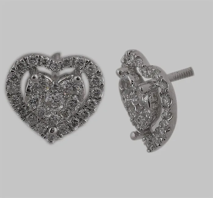 Earrings 14k White Gold Round Diamond Heart Frame Cluster Stud Earrings 34 Cttw gndatlanta Earrings 14k White Gold Round Diamond Heart Frame Cluster Stud Earrings 34 Cttw gndatlanta