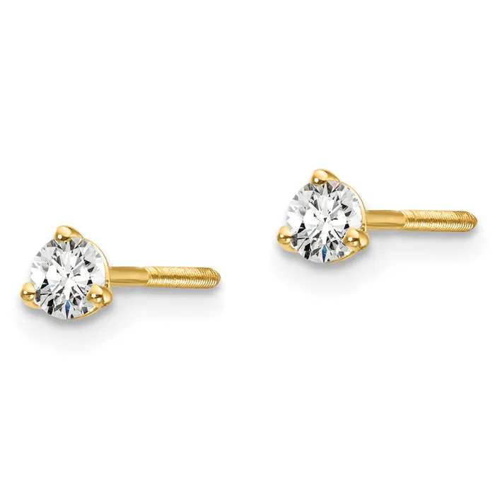 Earrings 14k Yellow Gold 15 ctw Lab Grown Diamond VSSI G Round 3 Prong Heavy Wt Screwback Stud Earrings Goldia