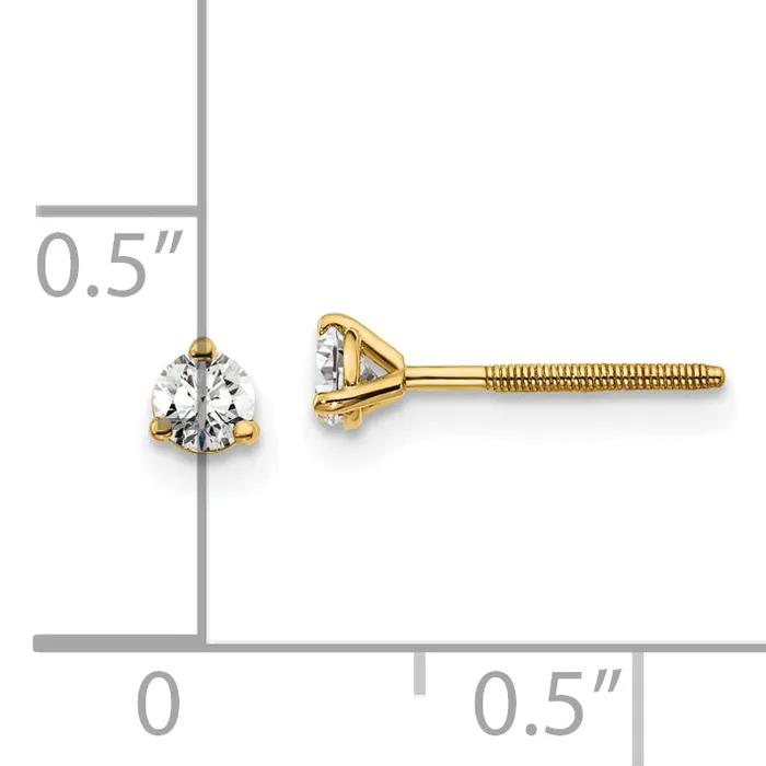 Earrings 14k Yellow Gold 15 ctw Lab Grown Diamond VSSI G Round 3 Prong Heavy Wt Screwback Stud Earrings Goldia