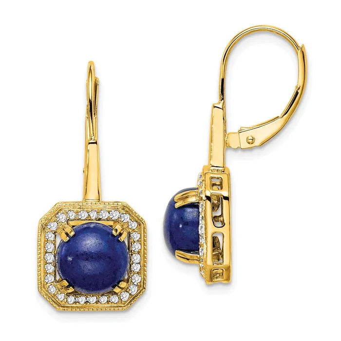 Earrings 14k Yellow Gold Lapis and Real Diamond Leverback Earrings Goldia Earrings 14k Yellow Gold Lapis and Real Diamond Leverback Earrings Goldia
