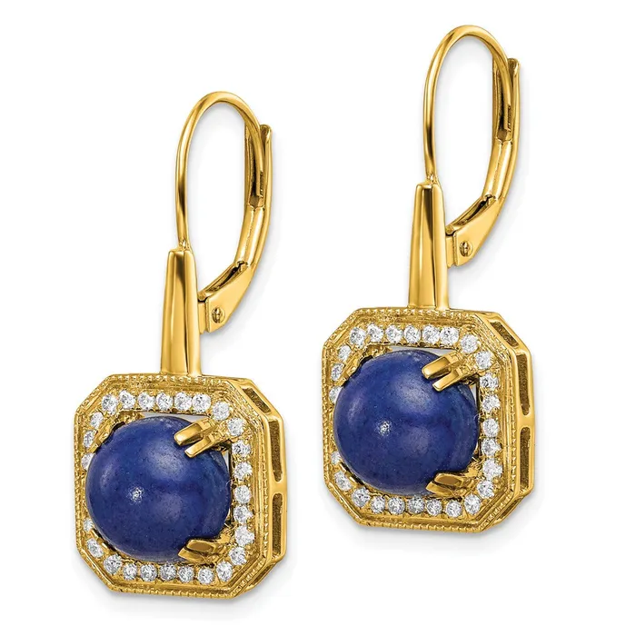 Earrings 14k Yellow Gold Lapis and Real Diamond Leverback Earrings Goldia