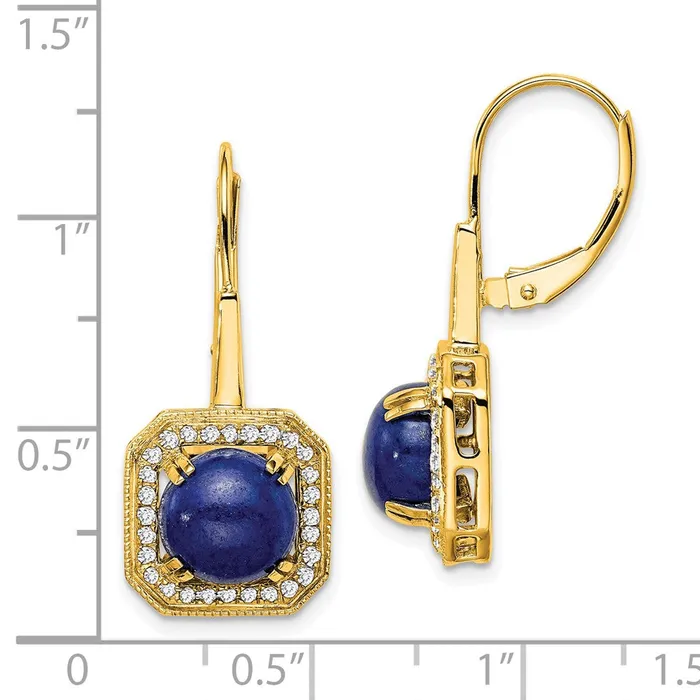 Earrings 14k Yellow Gold Lapis and Real Diamond Leverback Earrings Goldia