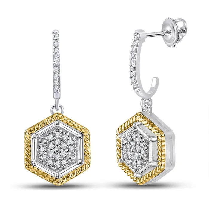 Earrings gndatlanta 10k Twotone Gold Round Diamond Hexagon Rope Dangle Earrings 18 Cttw Earrings gndatlanta 10k Twotone Gold Round Diamond Hexagon Rope Dangle Earrings 18 Cttw