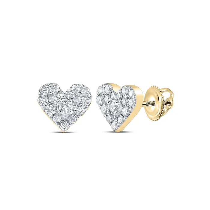 Earrings gndatlanta 10k Yellow Gold Round Diamond Heart Earrings 13 Cttw Earrings gndatlanta 10k Yellow Gold Round Diamond Heart Earrings 13 Cttw