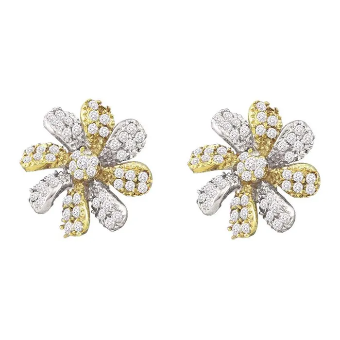 Earrings gndatlanta 10k Yellow Gold Round Flower Cluster Diamond Stud Earring