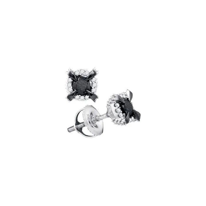 Earrings gndatlanta 14k White Gold Black Round Diamond Solitaire Stud Earrings 12 Cttw Earrings gndatlanta 14k White Gold Black Round Diamond Solitaire Stud Earrings 12 Cttw