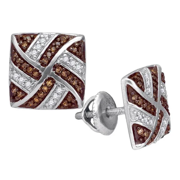 Earrings gndatlanta 14k White Gold Round Brown Diamond Square Earrings 14 Cttw Earrings gndatlanta 14k White Gold Round Brown Diamond Square Earrings 14 Cttw
