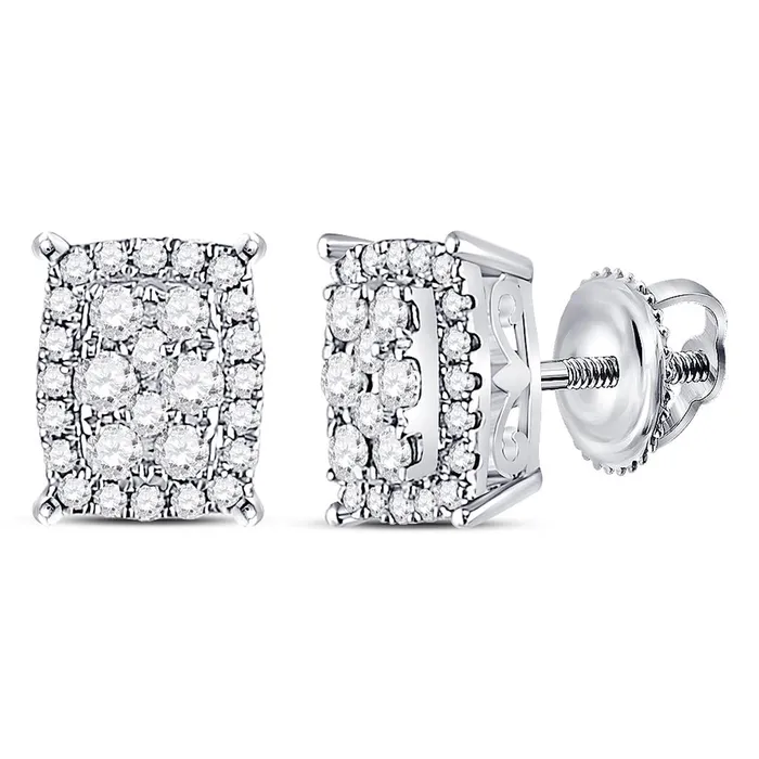 Earrings gndatlanta 14k White Gold Round Diamond Rectangle Cluster Earrings 14 Cttw Earrings gndatlanta 14k White Gold Round Diamond Rectangle Cluster Earrings 14 Cttw