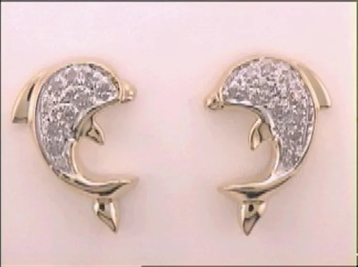 Earrings gndatlanta 14k Yellow Gold Round Diamond Dolphin Earrings 16 Cttw