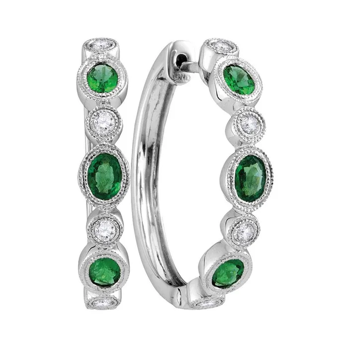 Earrings gndatlanta 18k White Gold Oval Emerald Diamond Hoop Earrings 1 Cttw Earrings gndatlanta 18k White Gold Oval Emerald Diamond Hoop Earrings 1 Cttw