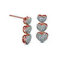 Earrings Goldia 01 CT TW Diamond Three Heart Linear Drop Earrings in Sterling Silver and 18K Rose Gold Plate Earrings Goldia 01 CT TW Diamond Three Heart Linear Drop Earrings in Sterling Silver and 18K Rose Gold Plate