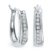 Earrings Goldia 017 CT TW Diamond Oval Hoop Earrings in Sterling Silver