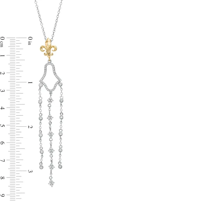 Earrings Goldia 05 CT TW Natural Diamond FleurDeLis with Geometric Chandelier Drop Pendant in 10K TwoTone Gold Earrings Goldia 05 CT TW Natural Diamond FleurDeLis with Geometric Chandelier Drop Pendant in 10K TwoTone Gold