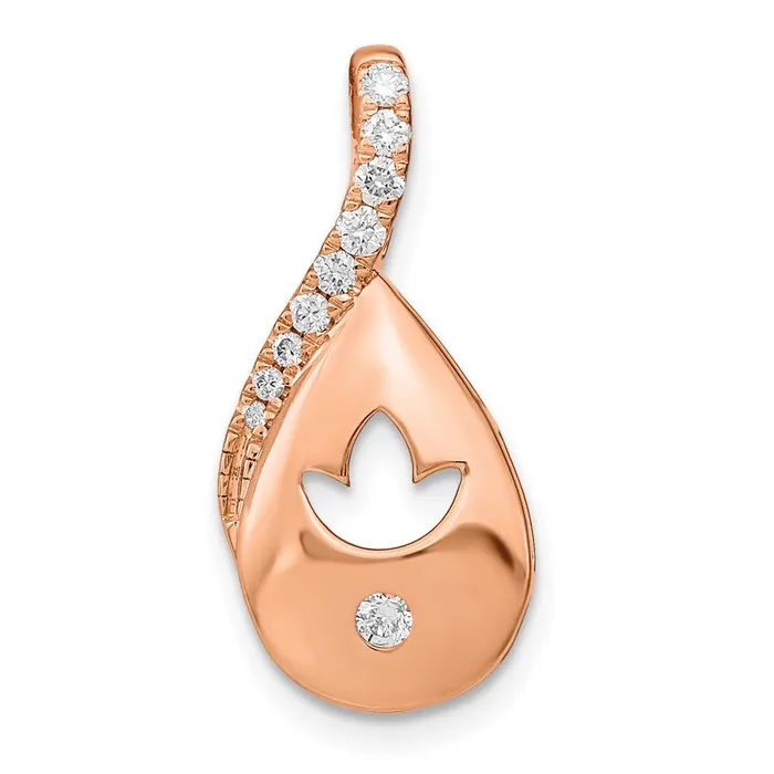 Earrings Goldia 14k Rose Gold Polished Real Diamond Teardrop wFlower Chain Slide Earrings Goldia 14k Rose Gold Polished Real Diamond Teardrop wFlower Chain Slide