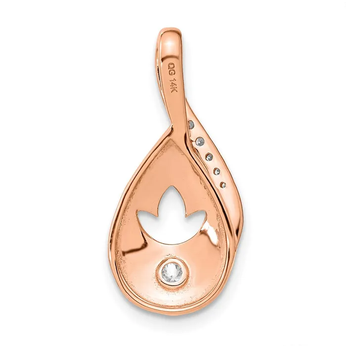Earrings Goldia 14k Rose Gold Polished Real Diamond Teardrop wFlower Chain Slide