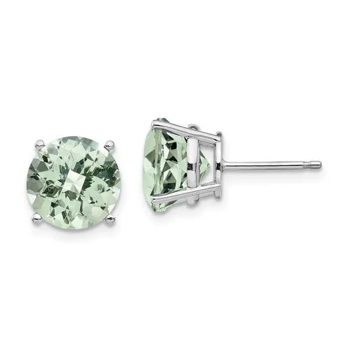 Earrings Goldia 14k White Gold 9mm Round CheckerCut Green Quartz Earrings