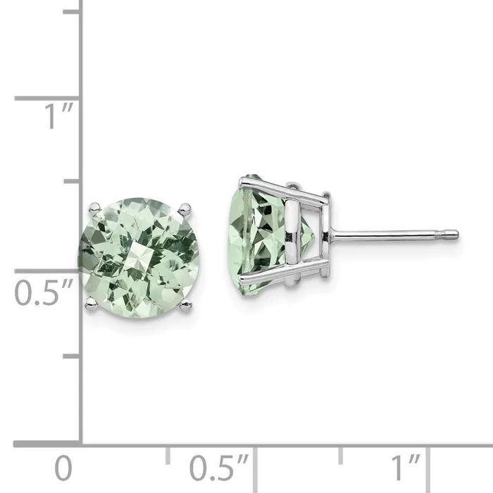 Earrings Goldia 14k White Gold 9mm Round CheckerCut Green Quartz Earrings
