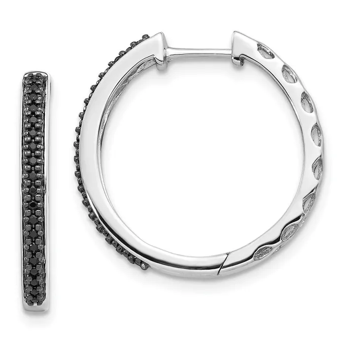 Earrings Goldia 14k White Gold Black Real Diamond 2mm Hinged Hoop Earrings Earrings Goldia 14k White Gold Black Real Diamond 2mm Hinged Hoop Earrings