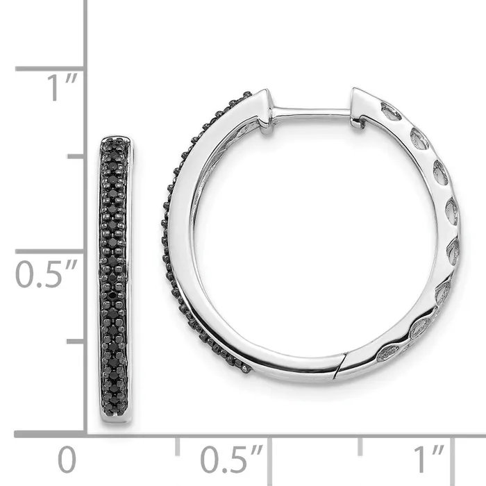 Earrings Goldia 14k White Gold Black Real Diamond 2mm Hinged Hoop Earrings