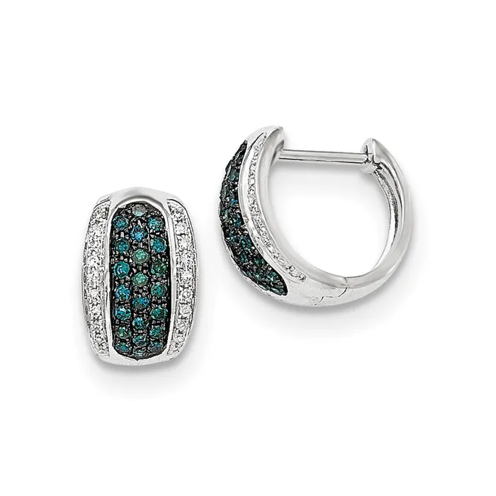 Earrings Goldia 14k White Gold Blue and White Real Diamond Hinged Hoop Earrings Earrings Goldia 14k White Gold Blue and White Real Diamond Hinged Hoop Earrings