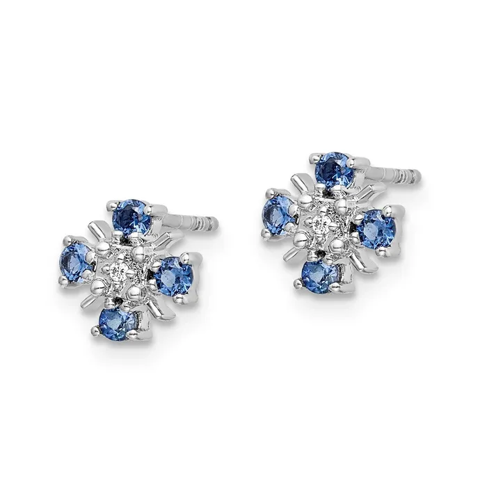 Earrings Goldia 14k White Gold Blue Sapphire and Real Diamond Post Earrings