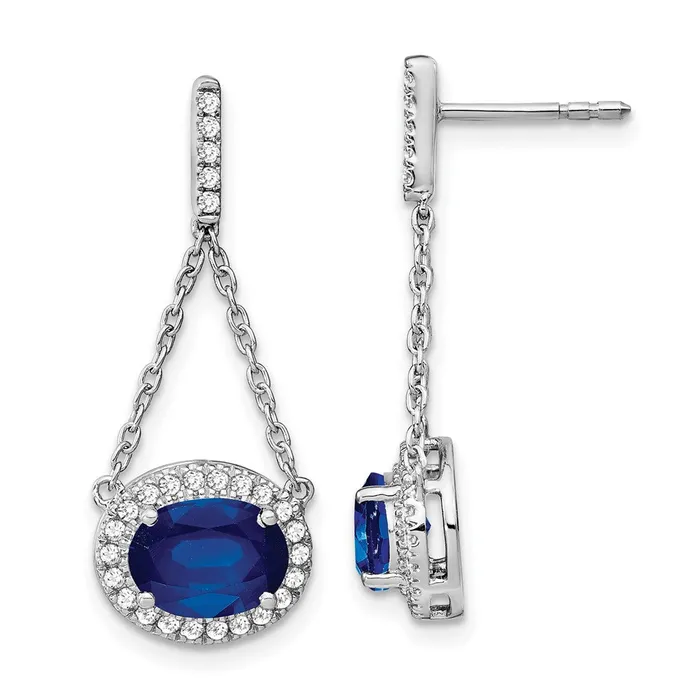 Earrings Goldia 14k White Gold Oval Created Sapphire and Real Diamond Dangle Earrings