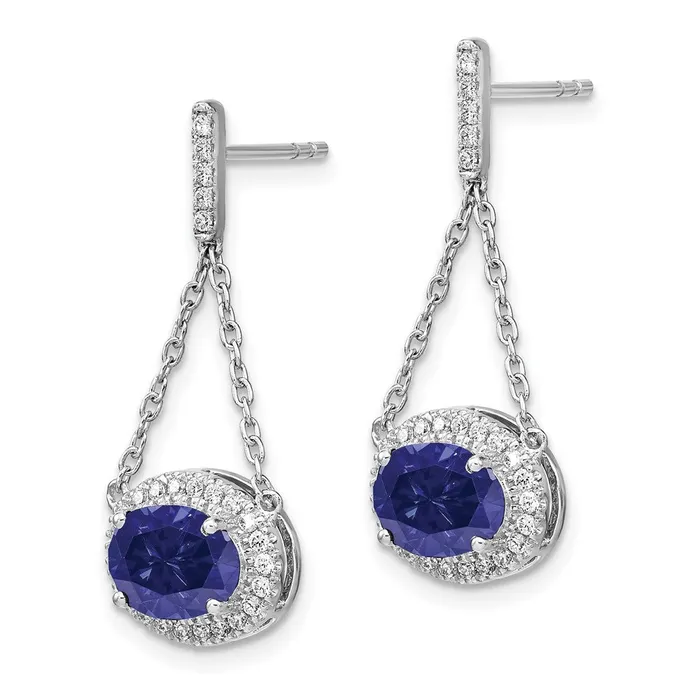 Earrings Goldia 14k White Gold Oval Created Sapphire and Real Diamond Dangle Earrings