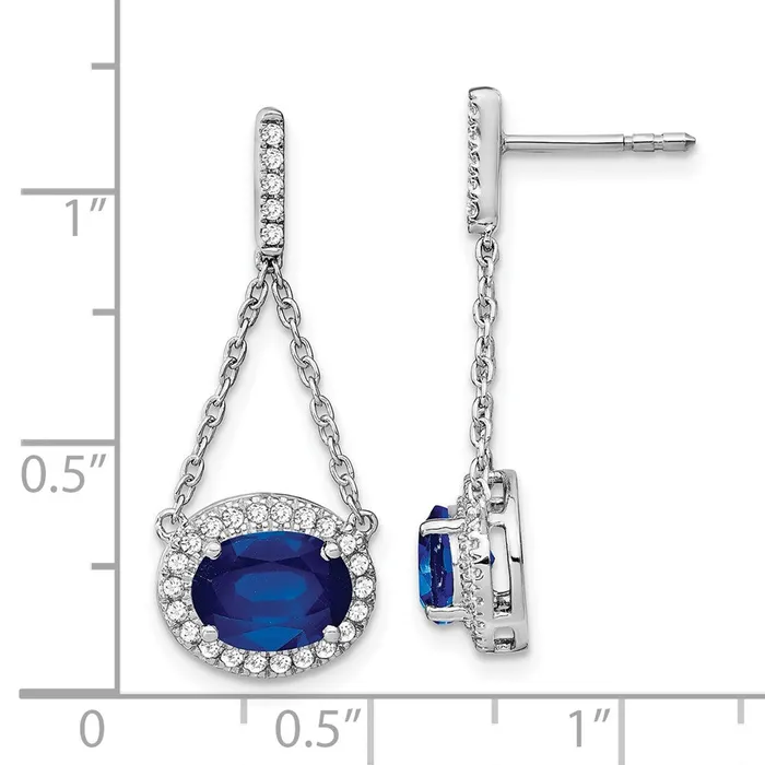 Earrings Goldia 14k White Gold Oval Created Sapphire and Real Diamond Dangle Earrings