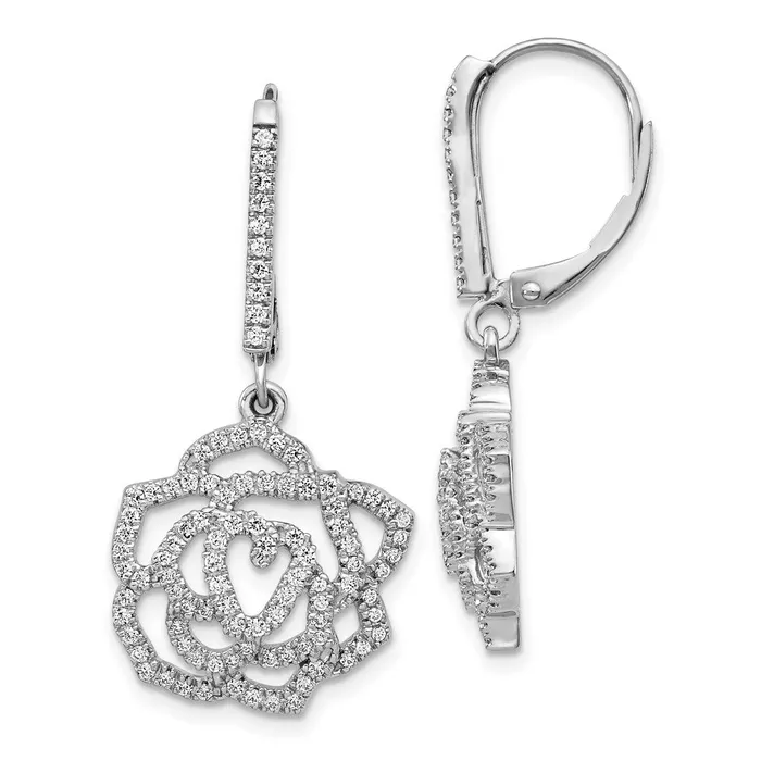 Earrings Goldia 14k White Gold Real Diamond Fancy Flower Leverback Earrings Earrings Goldia 14k White Gold Real Diamond Fancy Flower Leverback Earrings
