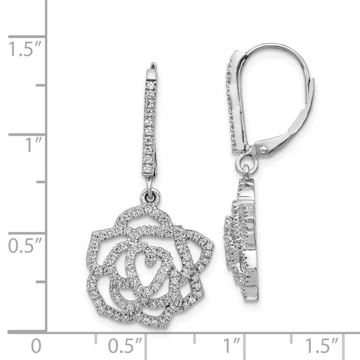 Earrings Goldia 14k White Gold Real Diamond Fancy Flower Leverback Earrings