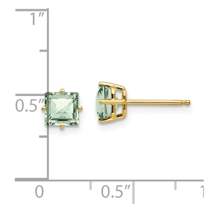Earrings Goldia 14k Yellow Gold 5mm Square CheckerCut Green Quartz Earrings