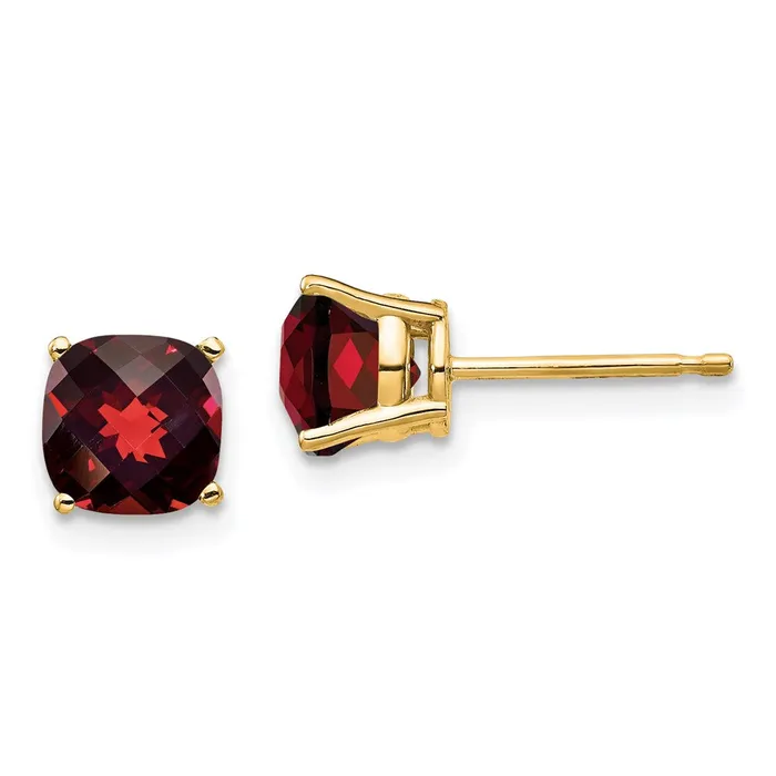 Earrings Goldia 14k Yellow Gold 6x6mm Cushion Garnet Checker Earring