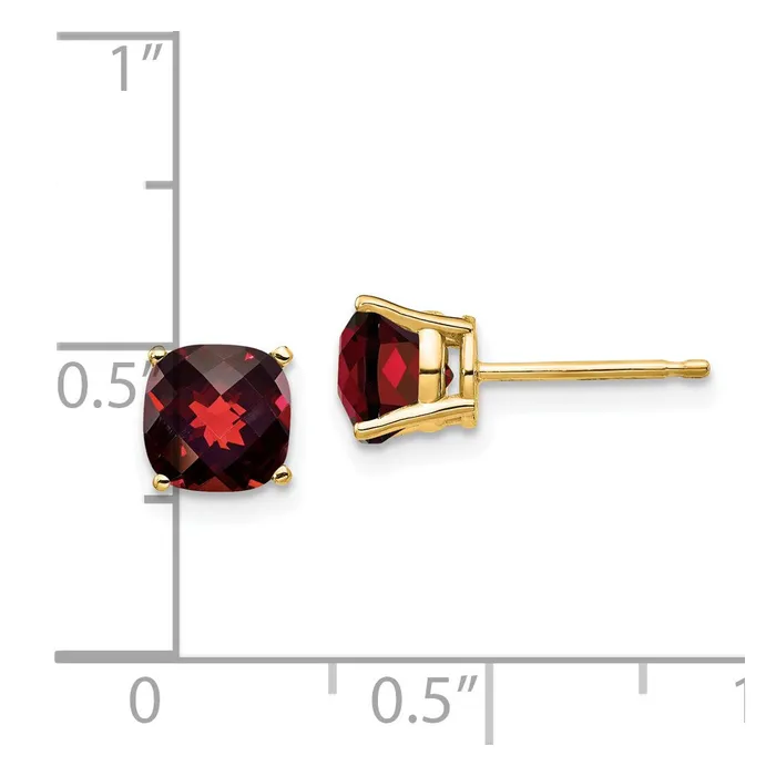 Earrings Goldia 14k Yellow Gold 6x6mm Cushion Garnet Checker Earring