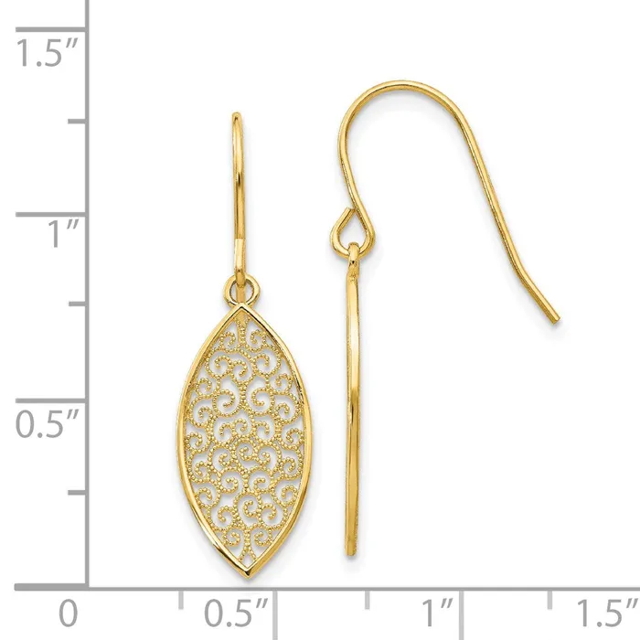 Earrings Goldia 14k Yellow Gold Fancy Filigree Teardrop Dangle Earrings