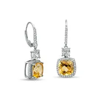 Earrings Goldia 90mm CushionCut Citrine and White LabCreated Sapphire Frame Drop Earrings in Sterling Silver Earrings Goldia 90mm CushionCut Citrine and White LabCreated Sapphire Frame Drop Earrings in Sterling Silver