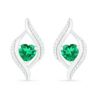 Earrings Goldia HeartShaped LabCreated Emerald and 005 CT TW Diamond Open Flame Stud Earrings in Sterling Silver Earrings Goldia HeartShaped LabCreated Emerald and 005 CT TW Diamond Open Flame Stud Earrings in Sterling Silver