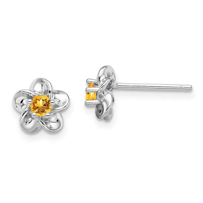 Earrings Goldia Sterling Silver Rhodiumplated Floral Citrine Post Earrings