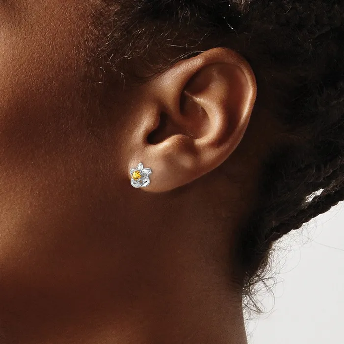 Earrings Goldia Sterling Silver Rhodiumplated Floral Citrine Post Earrings