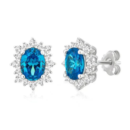 Earrings JMS always Original DiamondMuse 544 Carat TW Swiss Blue CZ and White Sapphire White Flower Womens Earrings in Sterling Silver Earrings JMS always Original DiamondMuse 544 Carat TW Swiss Blue CZ and White Sapphire White Flower Womens Earrings in Sterling Silver