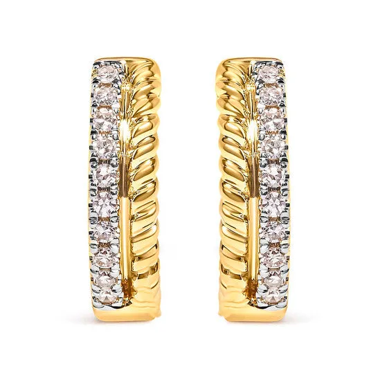 Earrings JMS always Original Haus of Brilliance 10K Yellow Gold 110 Cttw Diamond and Rope Twist Huggy Hoop Earrings HI Color I1I2 Clarity Earrings JMS always Original Haus of Brilliance 10K Yellow Gold 110 Cttw Diamond and Rope Twist Huggy Hoop Earrings HI Color I1I2 Clarity