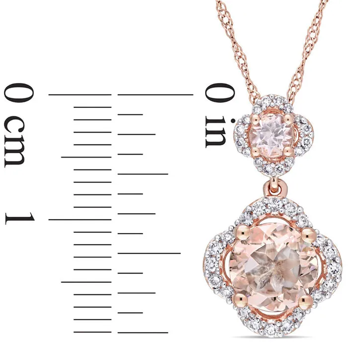 Earrings Morganite and 02 CT TW Natural Diamond Clover Frame Double Drop Pendant in 14K Rose Gold 17 Goldia Earrings Morganite and 02 CT TW Natural Diamond Clover Frame Double Drop Pendant in 14K Rose Gold 17 Goldia