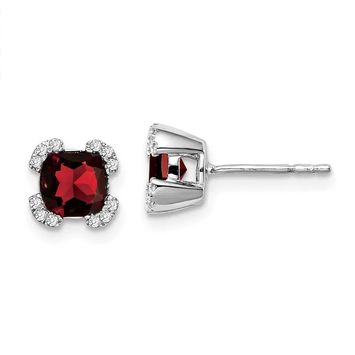 Earrings Solid 14k White Gold Cushion Simulated Garnet and CZ Earrings Goldia Earrings Solid 14k White Gold Cushion Simulated Garnet and CZ Earrings Goldia