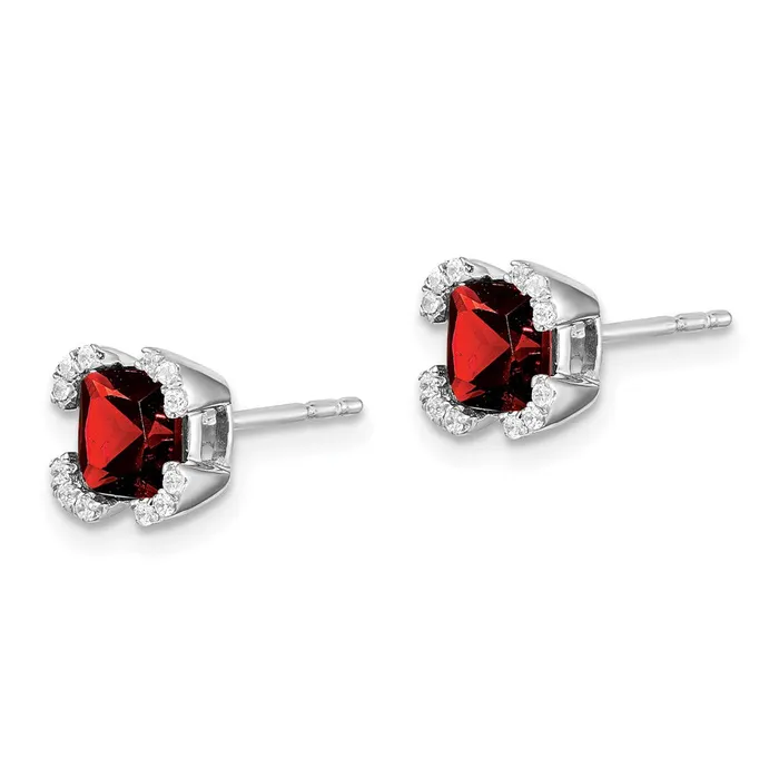 Earrings Solid 14k White Gold Cushion Simulated Garnet and CZ Earrings Goldia