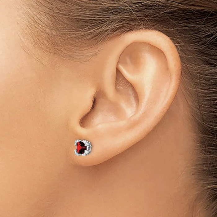 Earrings Solid 14k White Gold Cushion Simulated Garnet and CZ Earrings Goldia