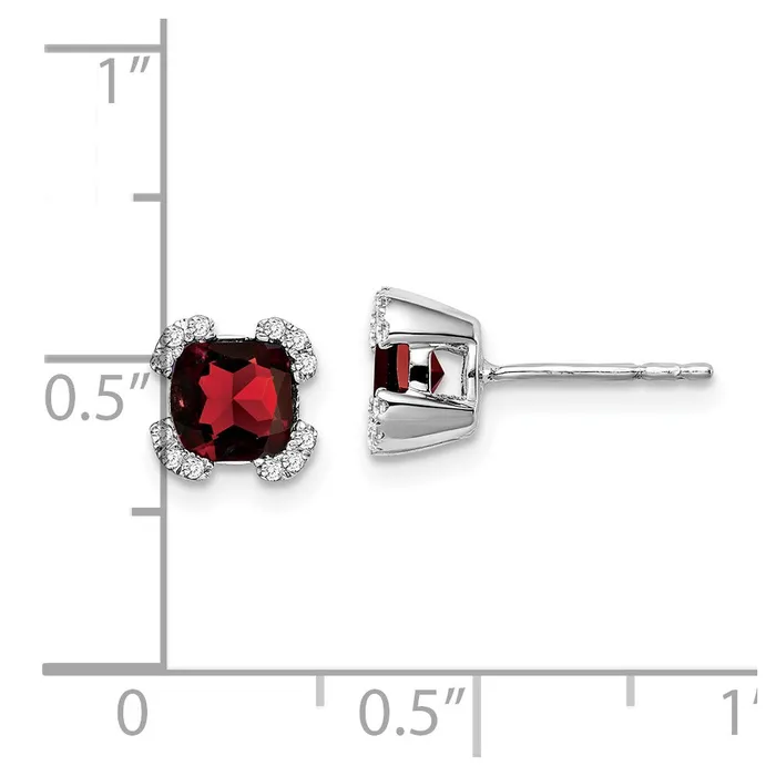 Earrings Solid 14k White Gold Cushion Simulated Garnet and CZ Earrings Goldia