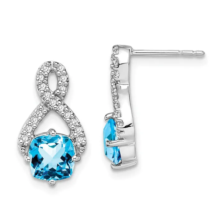Earrings Solid 14k White Gold Simulated Blue Topaz and CZ Earrings Goldia Earrings Solid 14k White Gold Simulated Blue Topaz and CZ Earrings Goldia