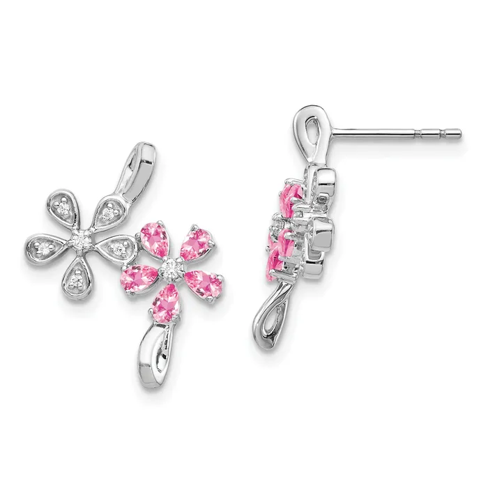 Earrings Solid 14k White Gold Simulated CZ and Pink Tourmaline Flower Earrings Goldia Earrings Solid 14k White Gold Simulated CZ and Pink Tourmaline Flower Earrings Goldia