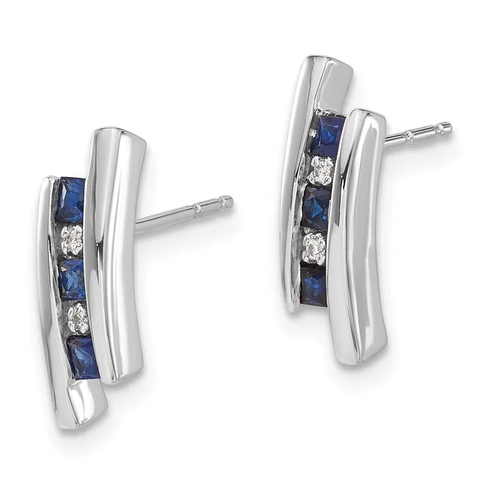 Earrings Solid 14k White Gold Simulated CZ and Sapphire Earrings Goldia