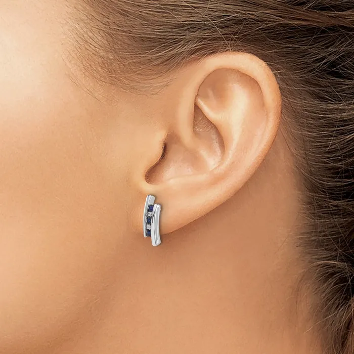 Earrings Solid 14k White Gold Simulated CZ and Sapphire Earrings Goldia