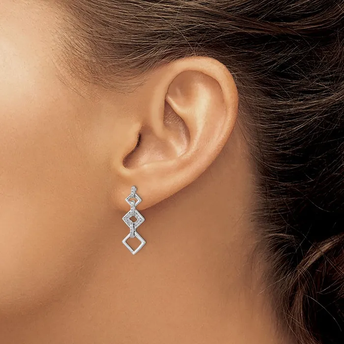 Earrings Solid 14k White Gold Simulated CZ Fancy Dangle Earrings Goldia
